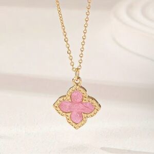 Gold and Pink Spade Pendant Necklace